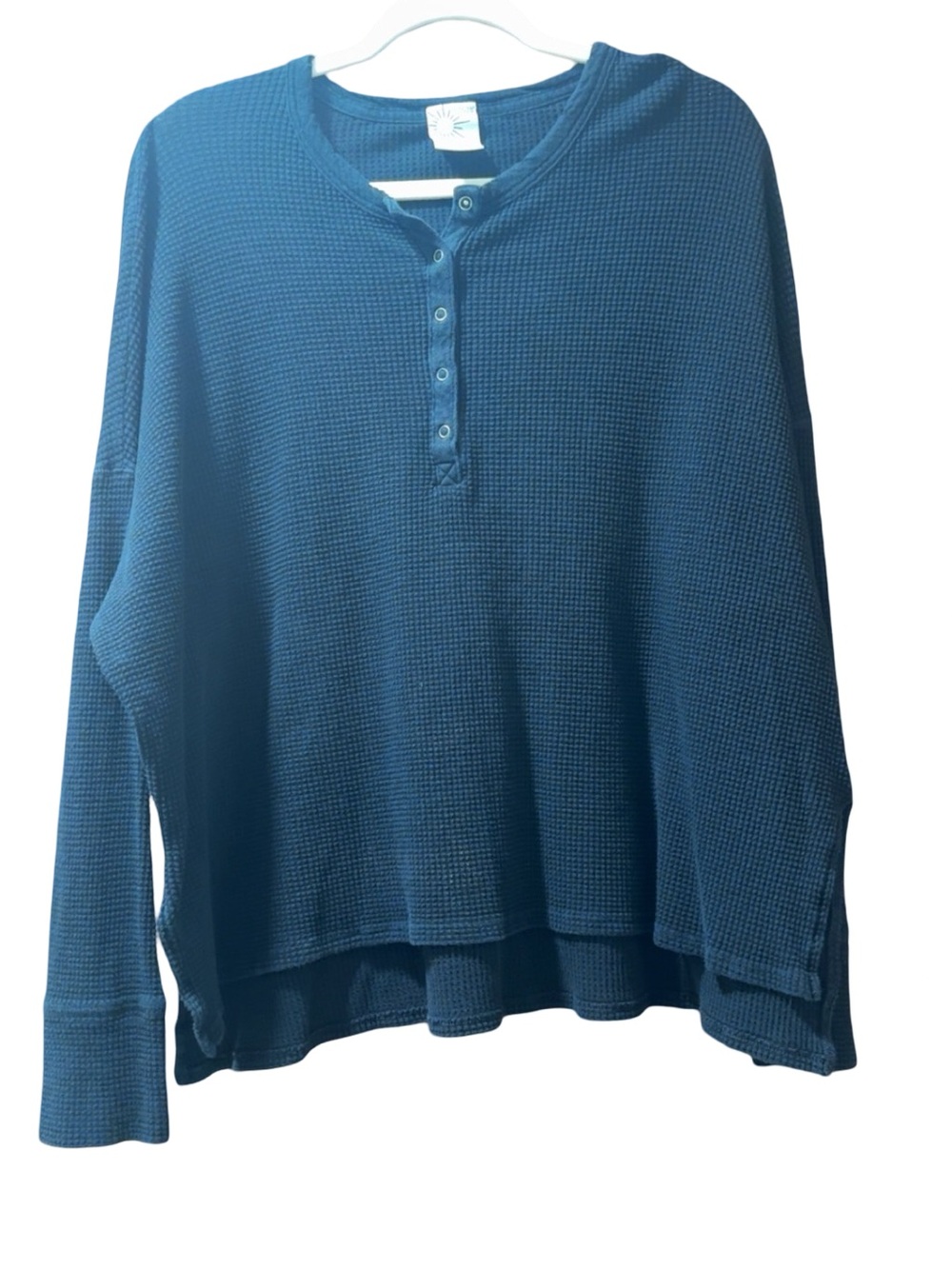 Offline by Aerie Waffle Knit Henley Long Sleeve Top - Black